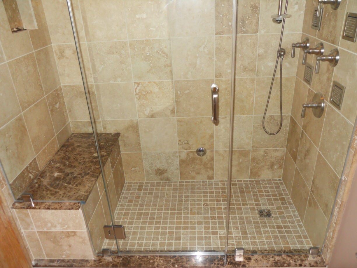 Frameless Shower Steam Enclosure with Transom Panel and Bench Seat 3